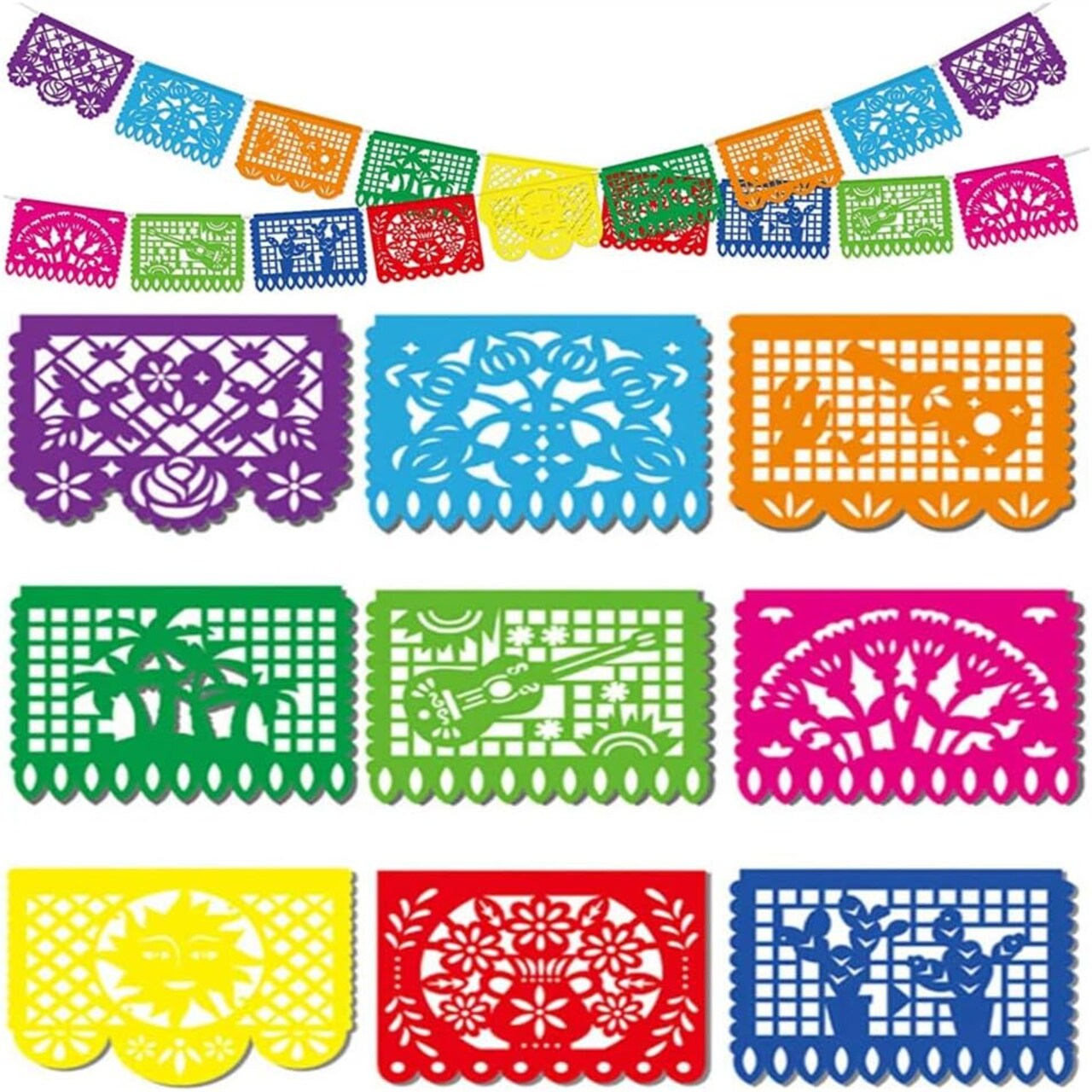 Mexican Party Decoration, 18 Feet Plastic Papel Picado Fiesta Banner Cinco de Mayo Garland for Mexican Birthday Party Supplies